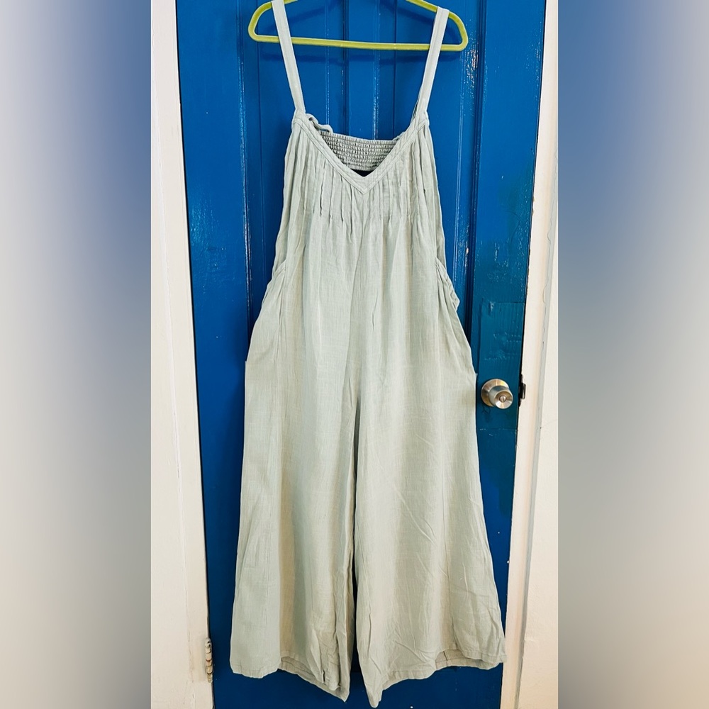 Free People Wide Leg Light Blue Linen Jumper
